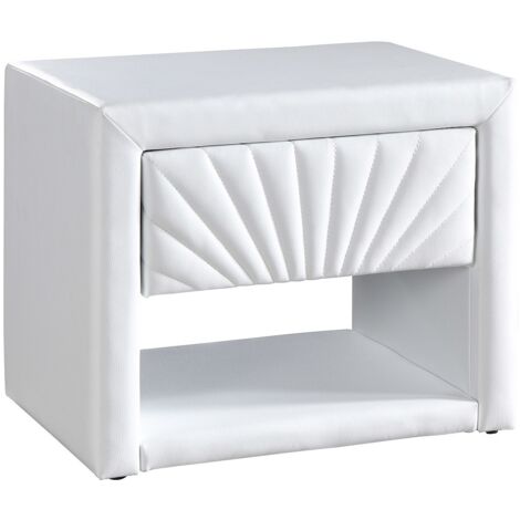Comodino 1 cassetto e 1 nicchia Similpelle Bianco - ULAMI