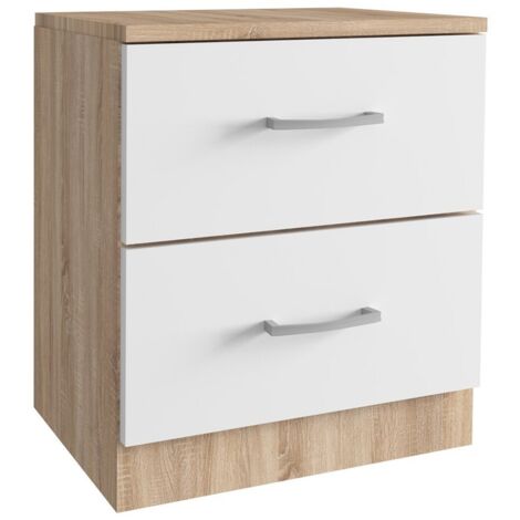 Comodino - 2 Cassetti 45X34X47H Cm - Rovere Bianco