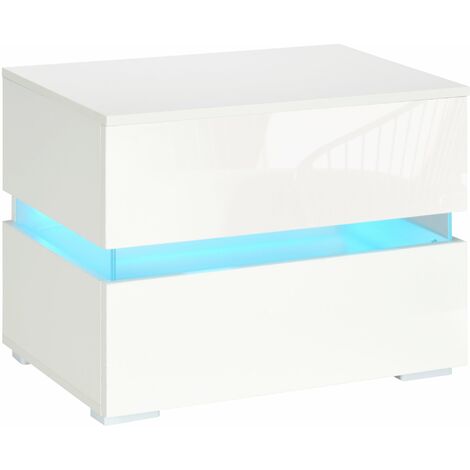 Comodino 2 Cassetti 60x39x47 cm con LED in Truciolato Bianco