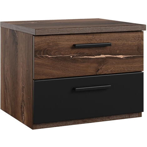 Comodino 2 cassetti Alec marrone scuro e nero 36,5cm