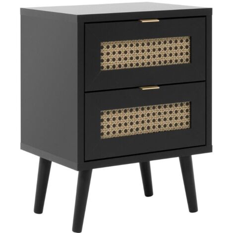 Comodino 2 cassetti con frontali effetto vimini Vienna61A colore nero
