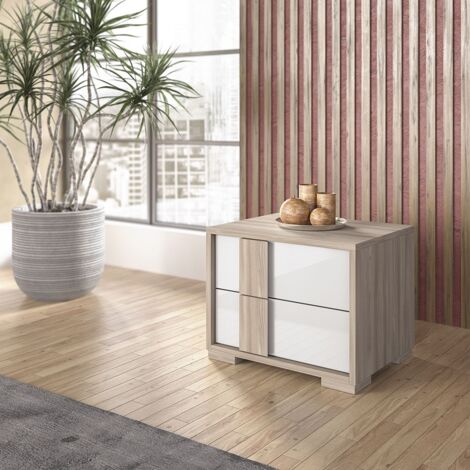 Comodino 2 cassetti grigio o bianco L 60 - Diana  Bianco