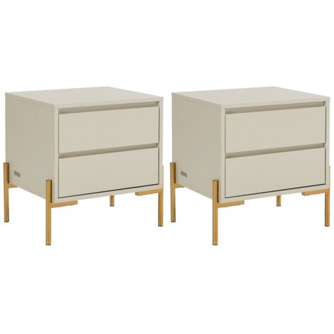 Comodino 2 cassetti MDF e Metallo Beige e Dorato - Lotto di 2 - KORASA di PASCAL MORABITO
