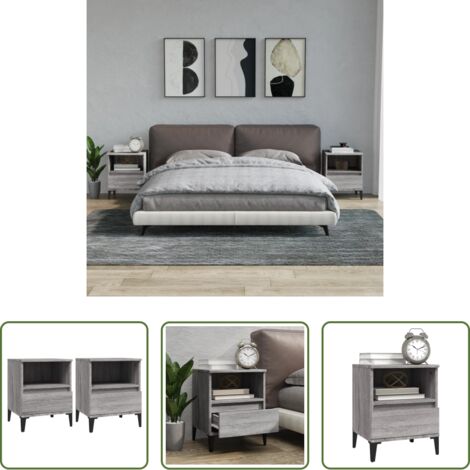 Comodino 2 pezzi -  Comodino 2 pz Grigio Sonoma 40x35x50 cm