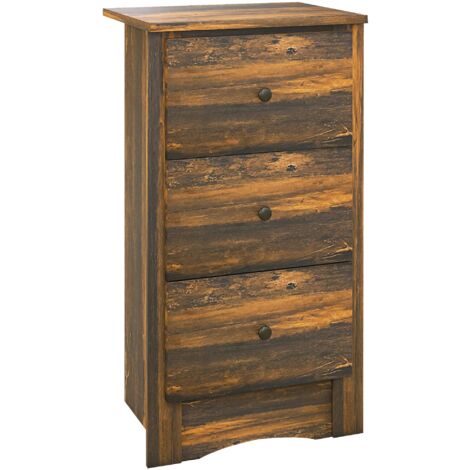 Comodino 3 Cassetti Stile Rustico 40x30x74 cm Marrone
