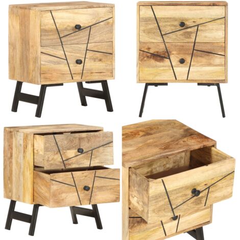 Comodino 40x30x50 cm in Legno Massello di Mango - Comodino rustico - Comodino con cassetti
