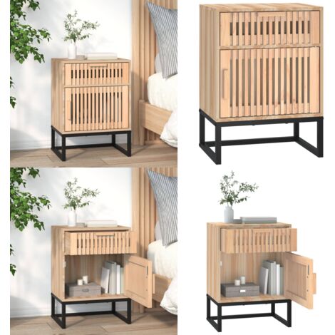 Urban Living Comodino Manhattan - Mobile Con Anta Scorrevole - Legno Massello Di Acacia E Pannelli In Fibra - Dimensioni 70x39,5x71,5 Cm - Contenitore Salvaspazio