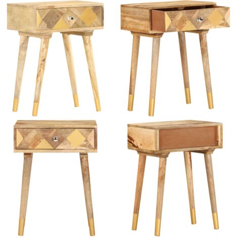Comodino 40x30x58 cm in Legno Massello di Mango - Comodino rustico - Comodino con cassetto