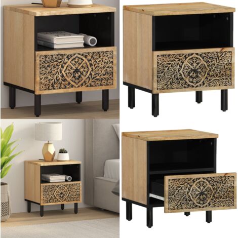 Comodino 40x33x46 cm in Legno Massello di Mango - Comodino retro - Comodino mango