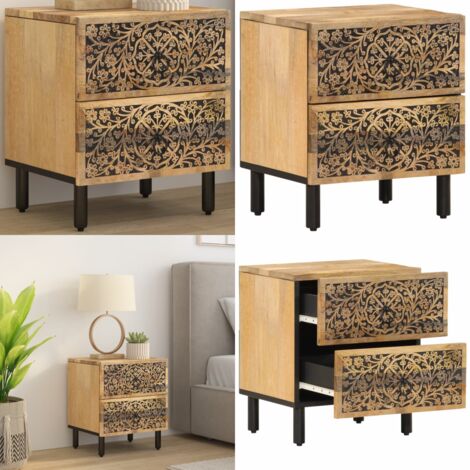 Comodino 40x33x46 cm in Legno Massello di Mango - Comodino retro - Comodino mango