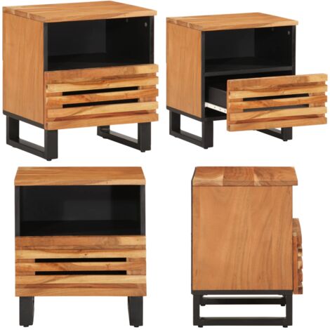 Comodino 40x34x46 cm in Legno Massello di Acacia - Comodino industriale - Comodino in acacia
