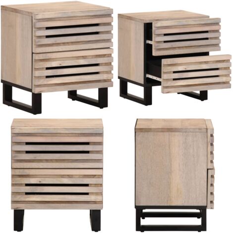 Comodino 40x34x46 cm in Legno Massello di Mango Sbiancato - Comodino industriale - Comodino in mango