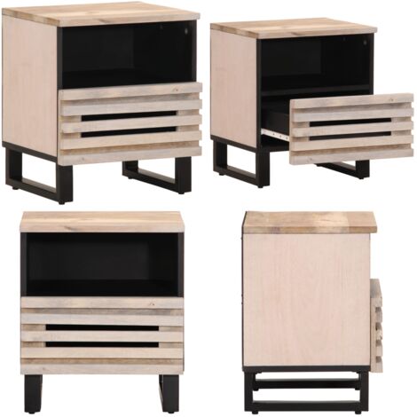 Comodino 40x34x46 cm in Legno Massello di Mango Sbiancato - Comodino industriale - Comodino in mango