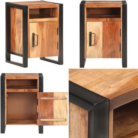 Comodino 40x35x55cm in Legno Massello di Acacia - Comodino industriale - Comodino in acacia