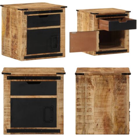 Comodino 45x40x45 cm in Legno Massello di Mango - Comodino in ferro - Comodino per camera da letto