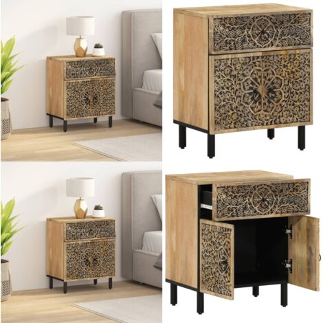 Comodino 50x33x60 cm in Legno Massello di Mango - Comodino retro - Comodino mango