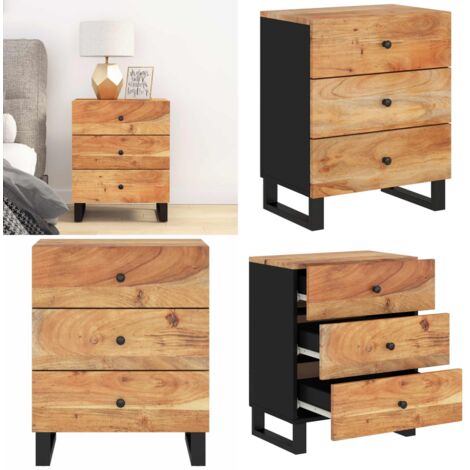 Comodino 50x33x62 cm Legno Massello Acacia e Legno Multistrato - Comodino industriale - Comodino in acacia