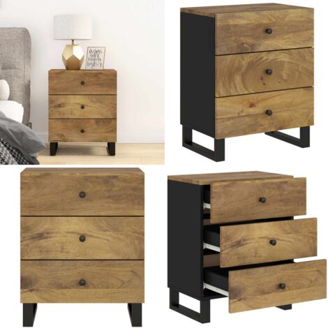 Comodino 50x33x62cm Legno Massello di Mango e Legno Multistrato - Comodino mango - Comodino in legno massello