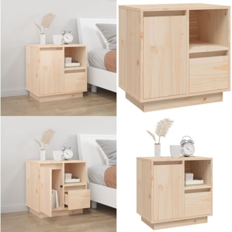 Comodino 50x34x50 cm in Legno Massello di Pino - Comodino in pino - Comodino con ripiani