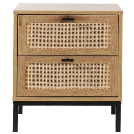 CALICOSY Comodino a 2 Cassetti con Impagliatura in Rattan H51 cm - JAYA