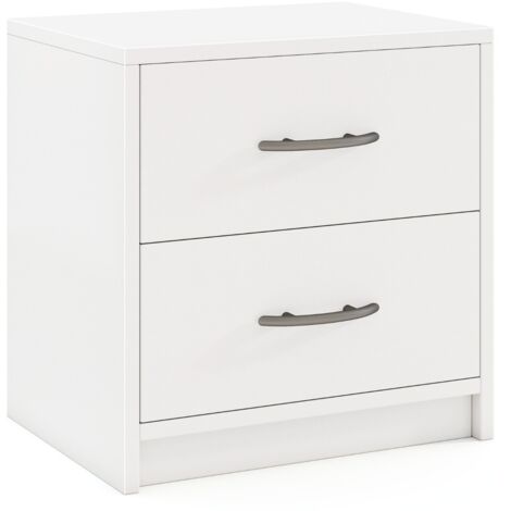 Comodino a 2 cassetti in legno con ripiano Tavolino da notte compatto Bianco