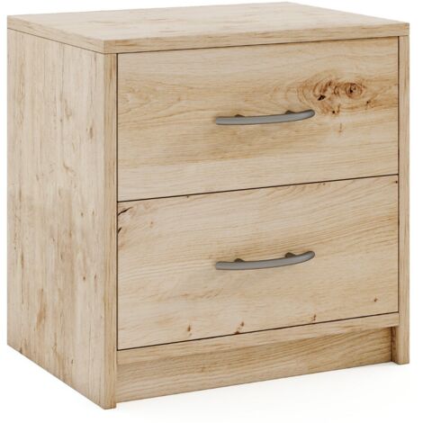 Comodino a 2 cassetti in legno con ripiano Tavolino da notte compatto Naturale