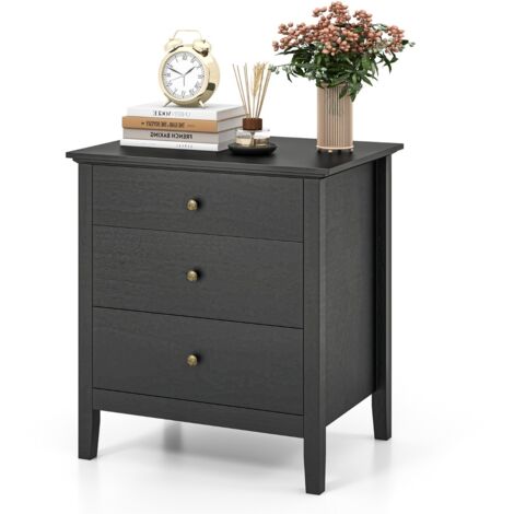 Comodino a 3 cassetti in legno con ripiani Tavolino moderno Nero