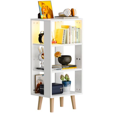 Comodino a 3 livelli tavolino laterale con striscia luminosa da 0,4 m per camera da letto soggiorno 40x30x87,5 cm bianco