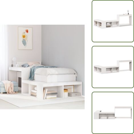 Comodino a L - vidaXL Comodino con Scrivania Bianco 232x122x75 cm Legno Massello di Pino - Scrivania in legno