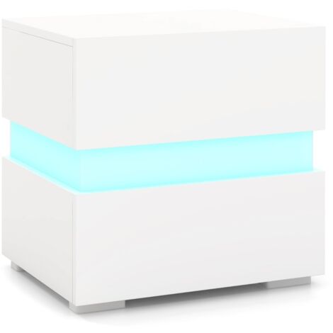 Comodino a LED con cassetti telecomando 22 modalità di luce Tavolino da salotto Bianco
