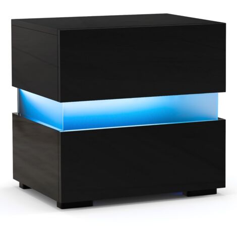 Comodino a LED con cassetti telecomando 22 modalità di luce Tavolino da salotto Nero