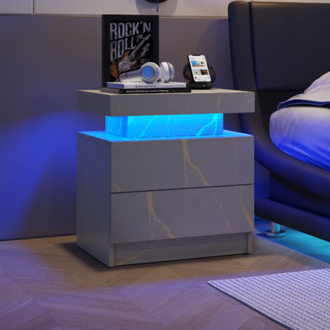 Comodino a LED con illuminazione d'accento moderna e 2 cassetti per camera da letto (grigio oro)