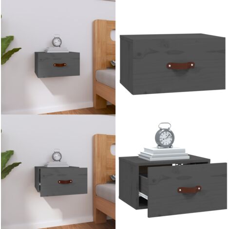 Comodino a Muro Grigio 40x29,5x22 cm - Comodino murale - Comodino in legno