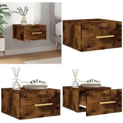 Comodino a Muro Rovere Fumo 35x35x20 cm - Comodino sospeso - Comodino in legno