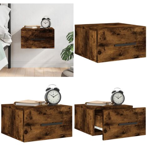 Comodino a Muro Rovere Fumo 35x35x20 cm - Comodino sospeso - Comodino in legno