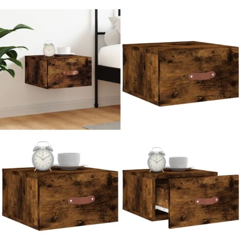 Comodino a Muro Rovere Fumo 35x35x20 cm - Comodino sospeso - Comodino in legno