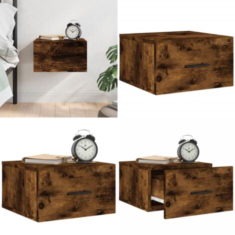Comodino a Muro Rovere Fumo 35x35x20 cm - Comodino sospeso - Comodino in legno
