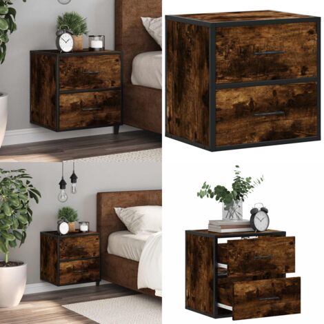 Comodino a Muro Rovere Fumo 40x31x39,5 cm - Comodino a parete - Comodino con cassetti