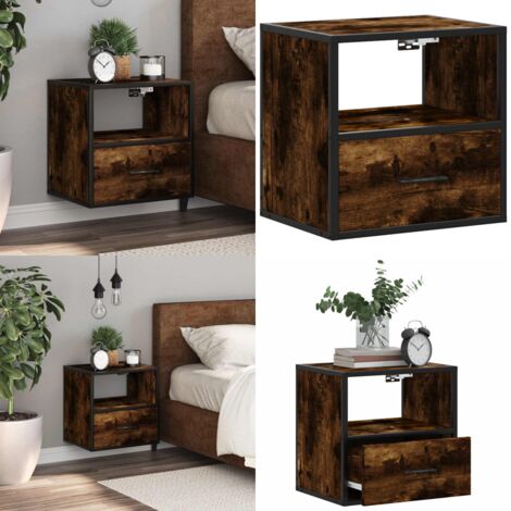 Comodino a Muro Rovere Fumo 40x31x39,5 cm - Comodino a parete - Comodino con cassetto