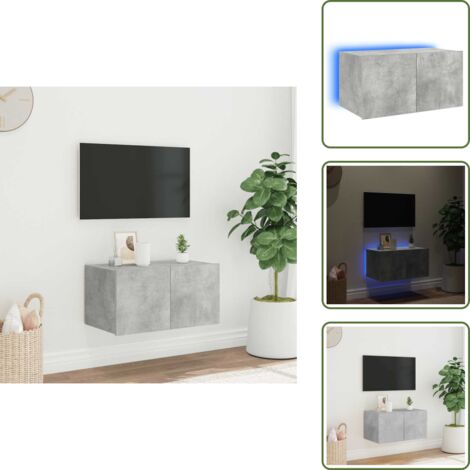 Comodino a muro - vidaXL Mobile TV a Parete con Luci LED Grigio Cemento 60x35x31 cm - Armadio TV a parete