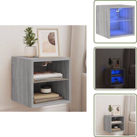 Comodino a muro - vidaXL Mobile TV a Parete con Luci LED Grigio Sonoma 30x28,5x30 cm - Armadio TV