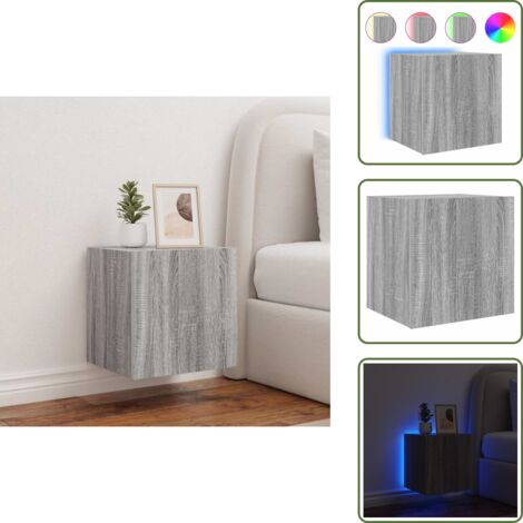 Comodino a muro - vidaXL Mobile TV a Parete con Luci LED Grigio Sonoma 40,5x35x40 cm - Armadio TV a parete