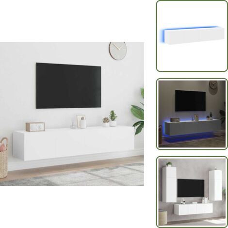 Comodino a muro - vidaXL Mobili TV a Parete con Luci LED 2pz Bianchi 80x35x31 cm - Armadio TV a parete
