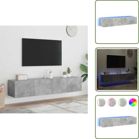 Comodino a muro - vidaXL Mobili TV a Parete con Luci LED 2pz Grigio Cemento 80x35x31 cm - Armadio TV a parete