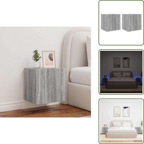 Comodino a muro - vidaXL Mobili TV a Parete con Luci LED 2pz Grigio Sonoma 40,5x35x40 cm - Armadio TV a parete