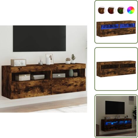 Comodino a muro - vidaXL Mobili TV a Parete con Luci LED 2pz Rovere Fumo 60x30x40 cm - Armadio TV a parete