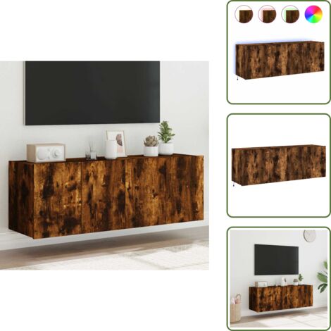 Comodino a muro - vidaXL Mobili TV a Parete con Luci LED 2pz Rovere Fumo 60x35x41 cm - Armadio TV a parete