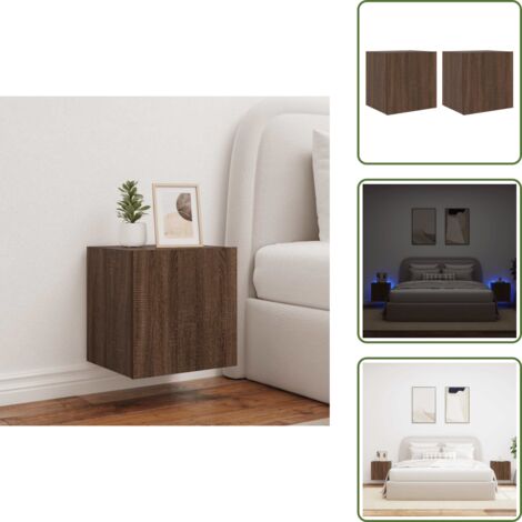 Comodino a muro - vidaXL Mobili TV a Parete con Luci LED 2pz Rovere Marrone 40,5x35x40cm - Armadio TV a parete