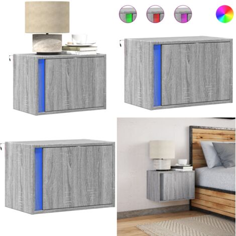 Comodino a Parete con luci LED Grigio Sonoma - Luci LED - Arredamento camera da letto