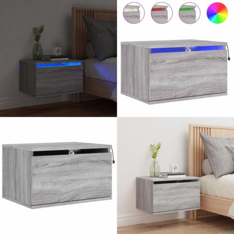 Comodino a Parete con luci LED Grigio Sonoma - Luci led rgb - Comodino a sospensione